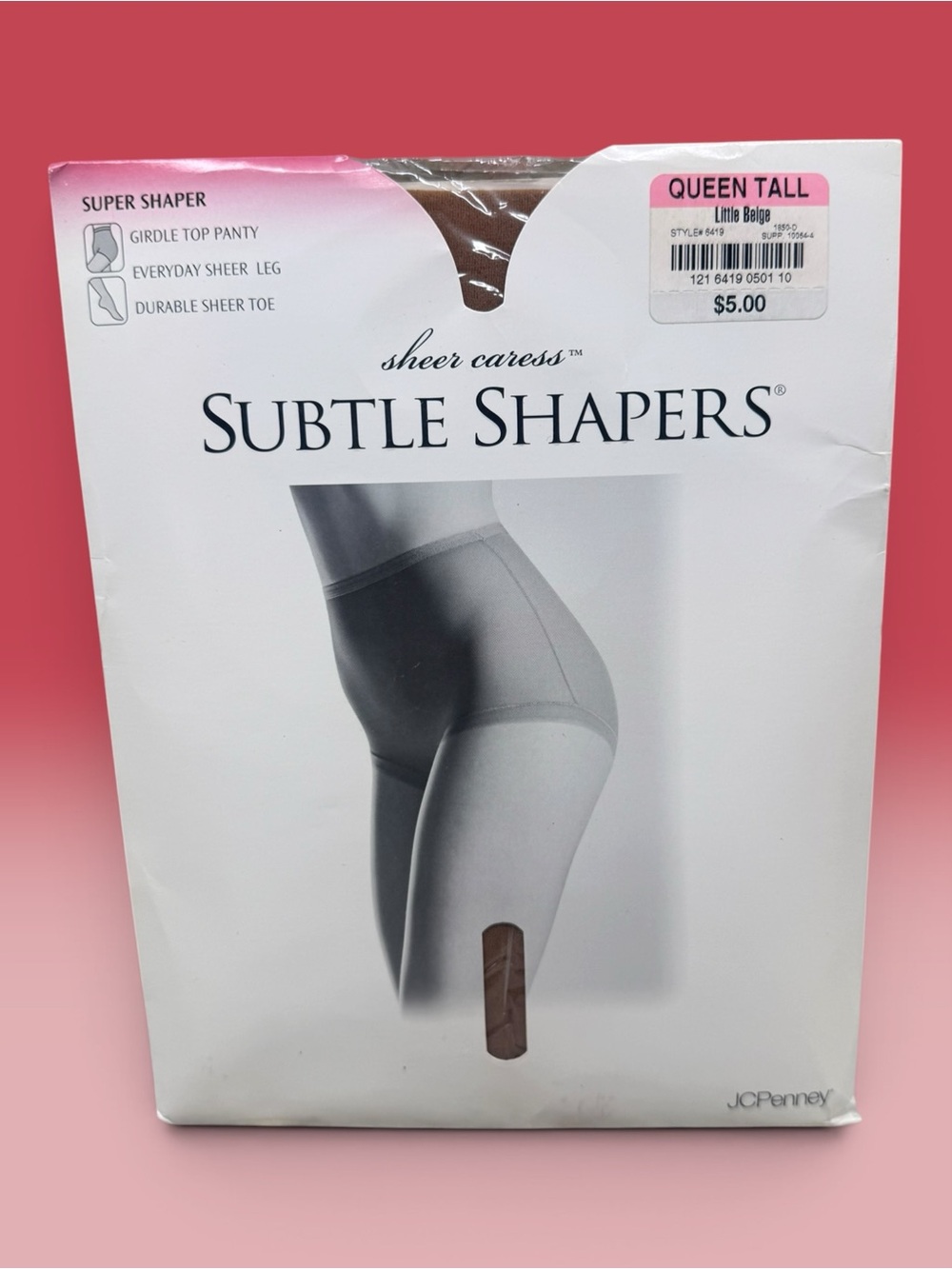 JCPenney Sheer Caress Super Shaper Girdle Top Pantyhose Queen Tall Little Beige